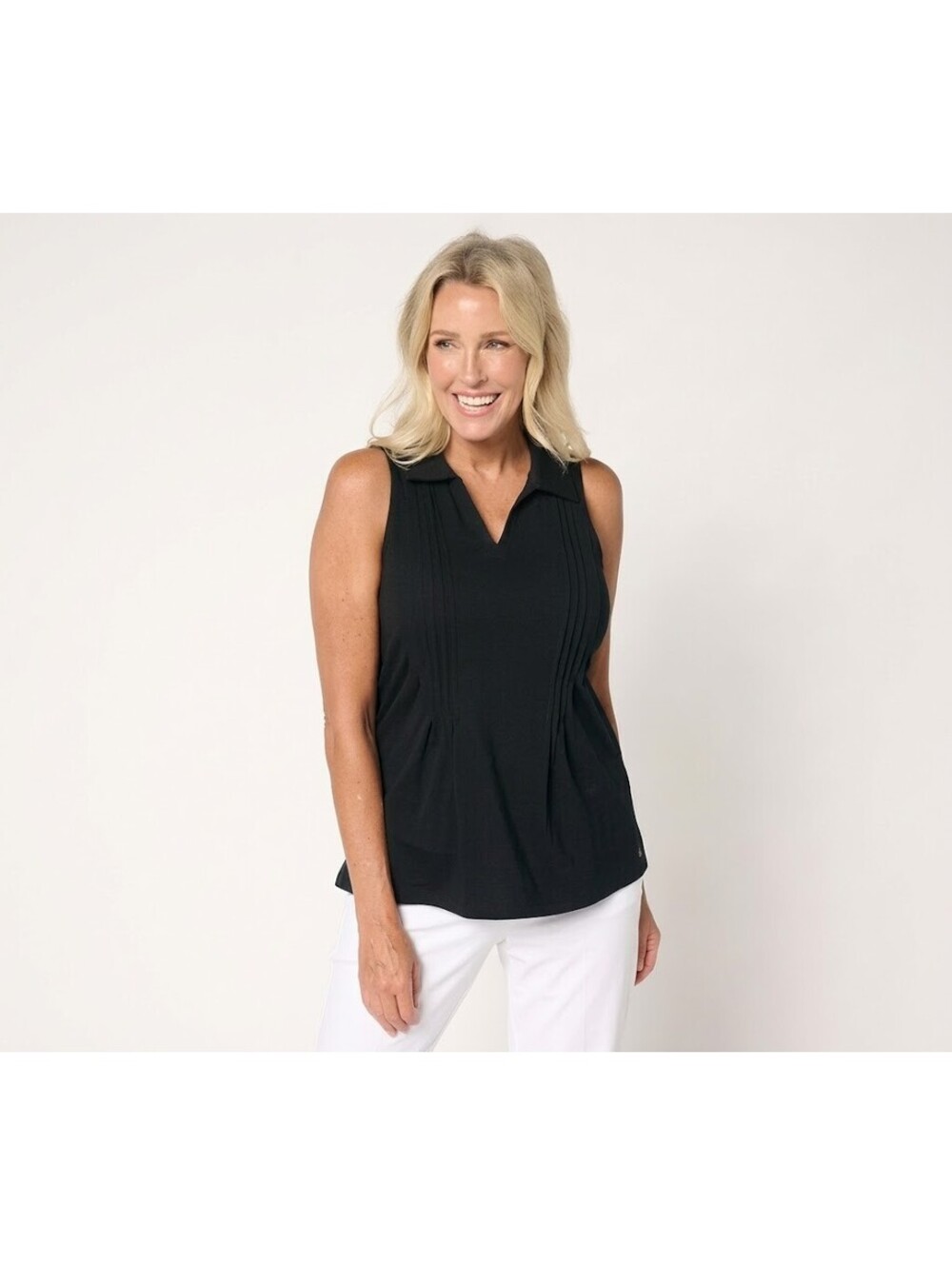 Cuddl Duds Cottonwear+ Collared Side Slits Pullover Tank Black, Size Small
